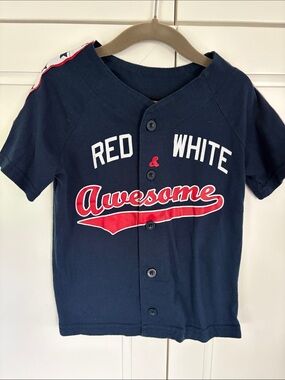 Boys Navy 'Red & White Awesome' Button-Front Shirt